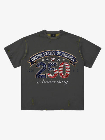 Rhinestone 250 Ripped Washed T-Shirt