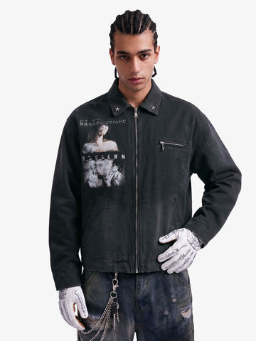 Vintage Washed Character Graphic Jacket