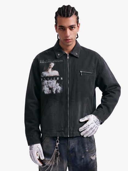 Vintage Washed Character Graphic Jacket