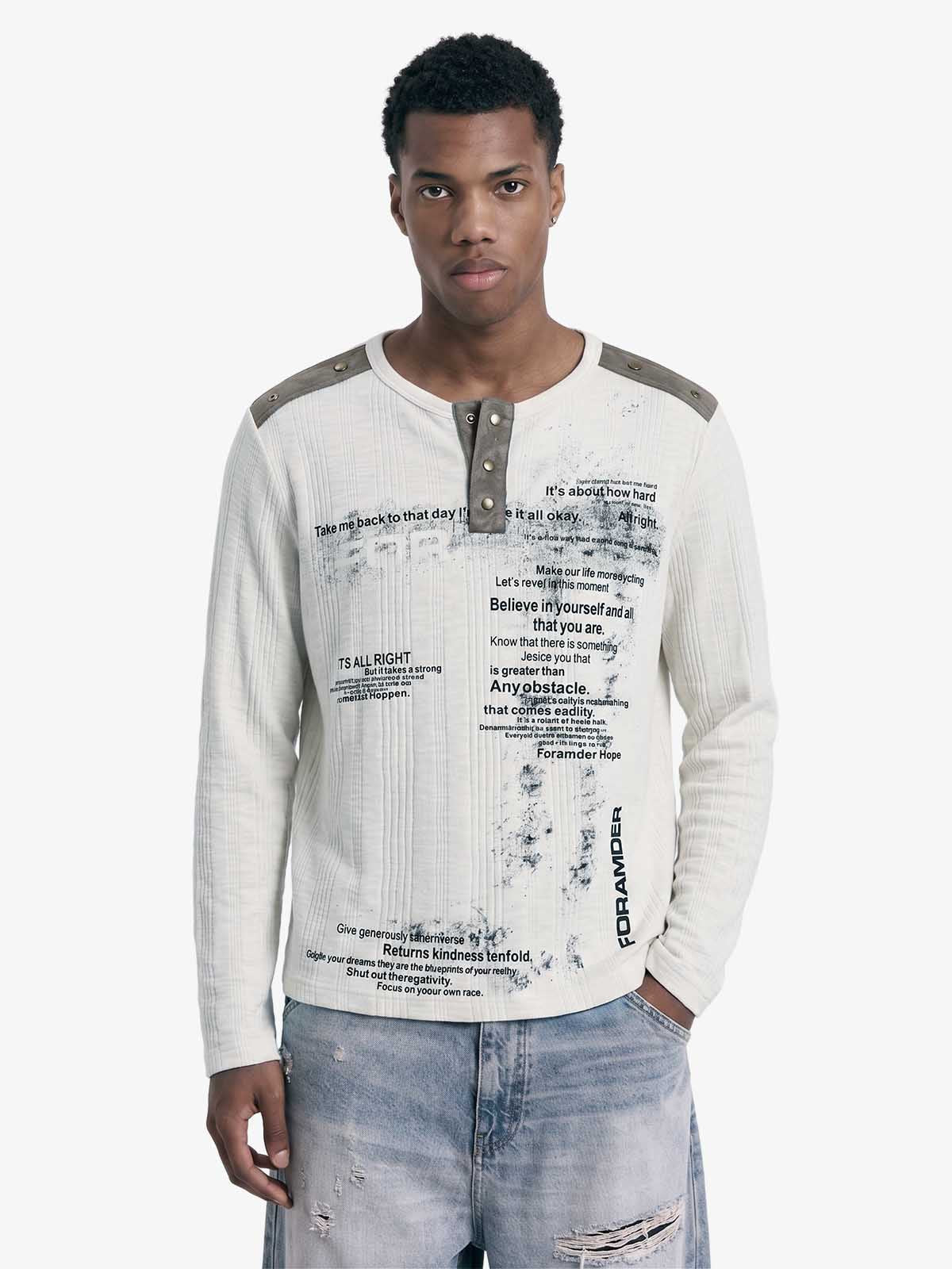 Vintage Graphic Henley Long Sleeve T-Shirt 