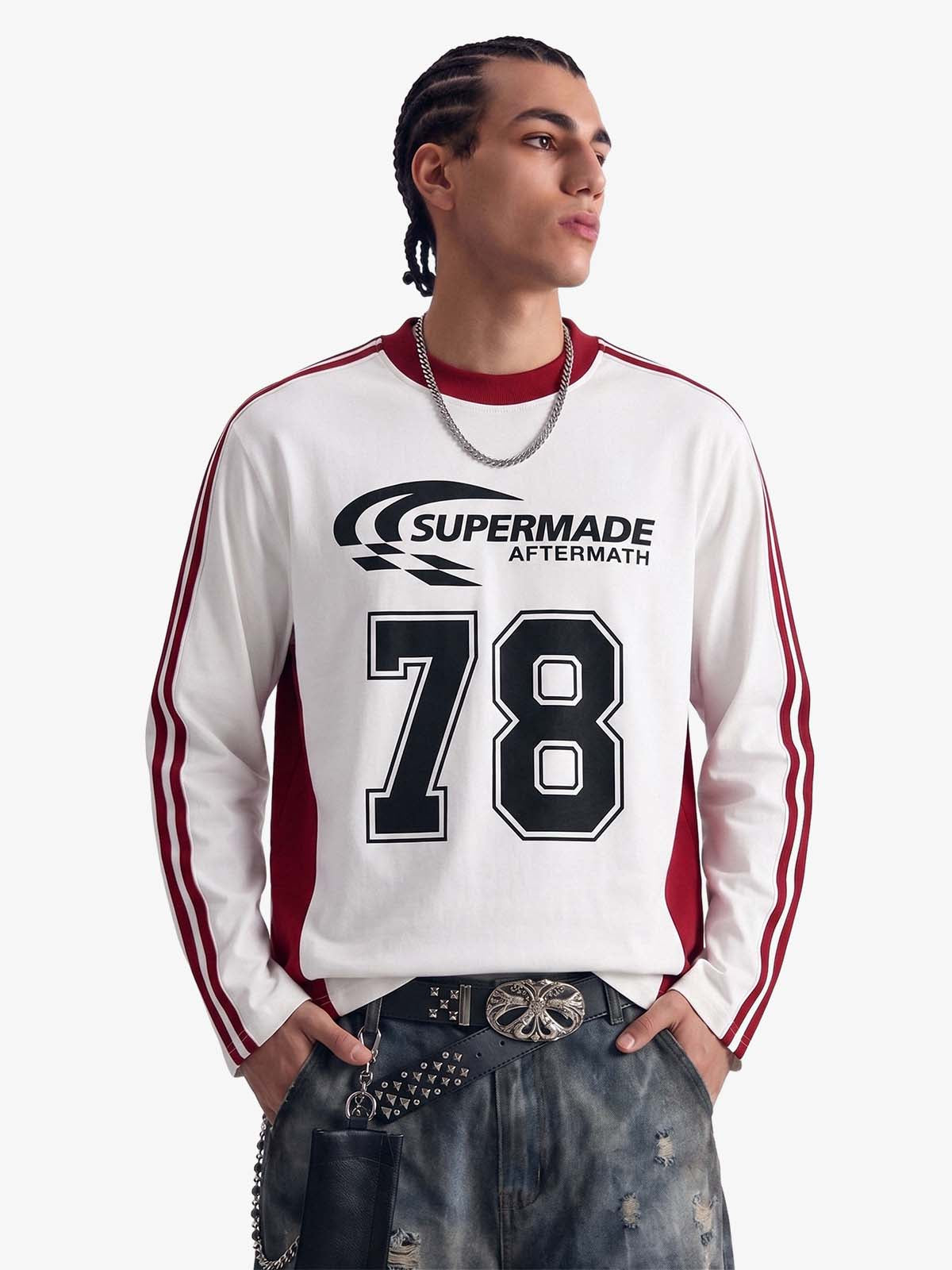 Jersey Digital Print Colorblock Long-Sleeved T-Shirt