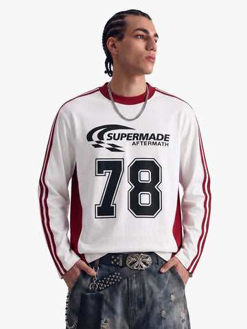 Jersey Digital Print Colorblock Long-Sleeved T-Shirt