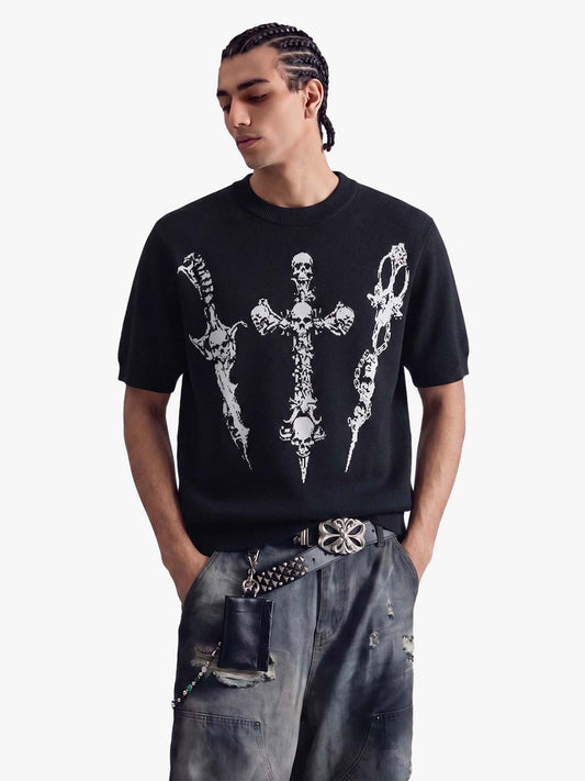 Gothic Cross Graphic Knit T Shirt