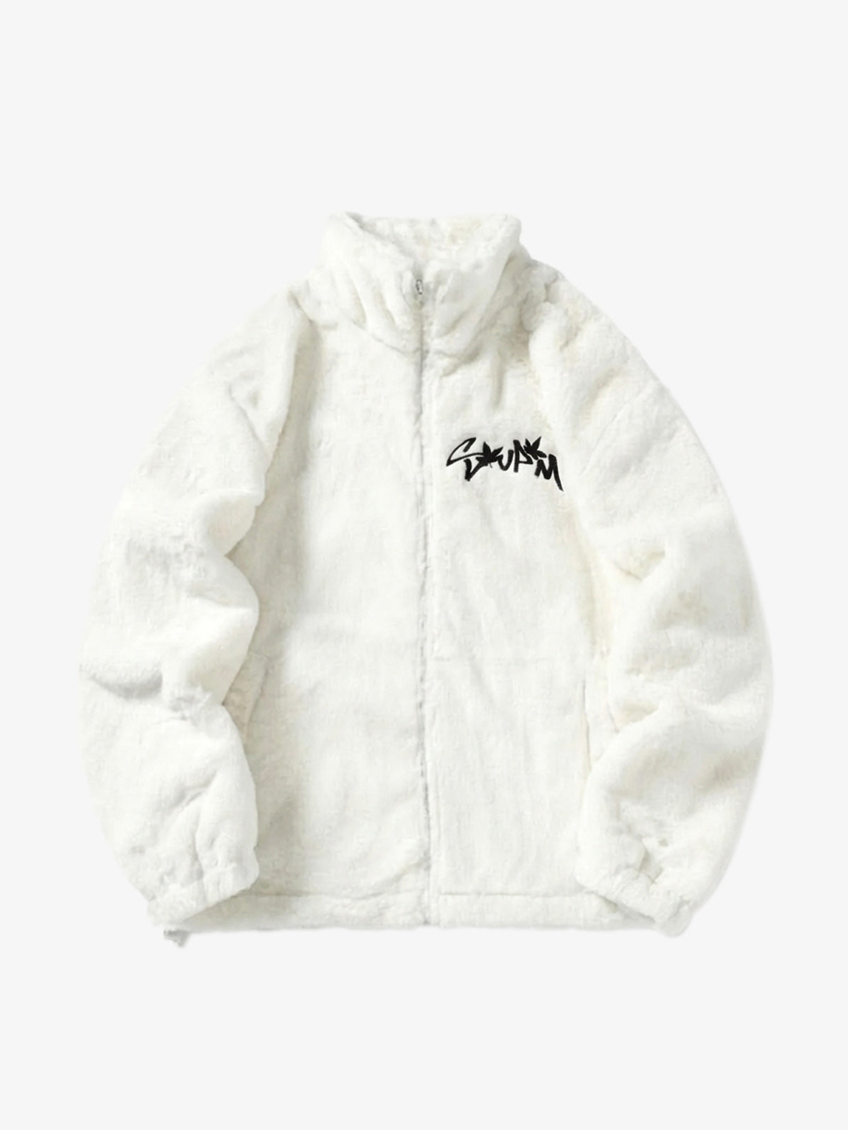 Thesupermade Hip-hop Letter Stand Collar Fur Jacket - 1908 