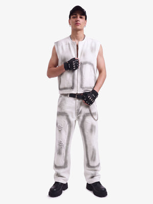 Airbrush Print Sleeveless Vest & Straight Leg Jeans Set