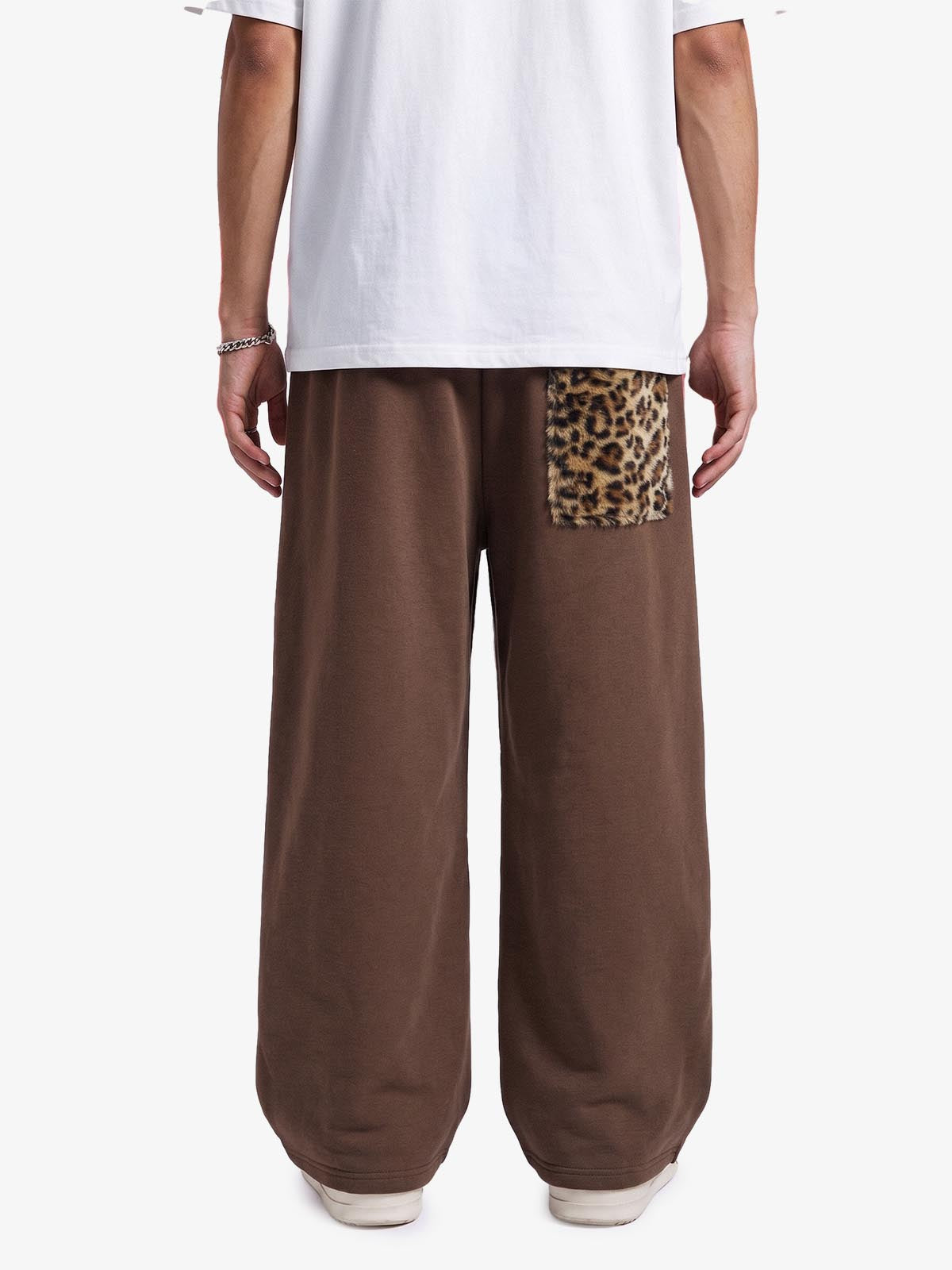Retro Double-Waist Leopard Patch Barrel Pants - 2564