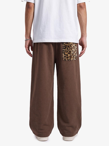 Retro Double-Waist Leopard Patch Barrel Pants - 2564
