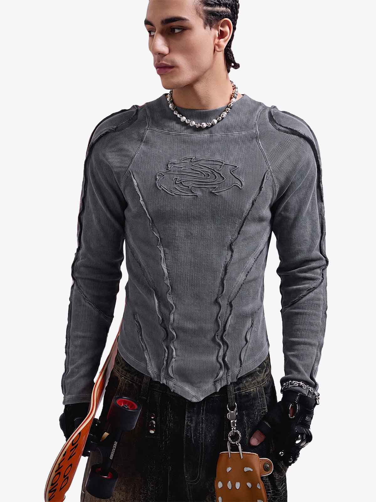 Vintage Washed Sculpted Seam Ribbed Long Sleeve T-Shirt - 2624