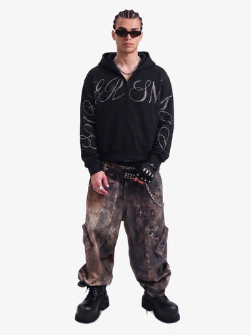 Street Hip-Hop Rhinestone Cropped Zip Up Hoodie