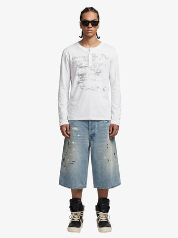 Supermade Industrial Text Print Long Sleeve Henley T-Shirt 