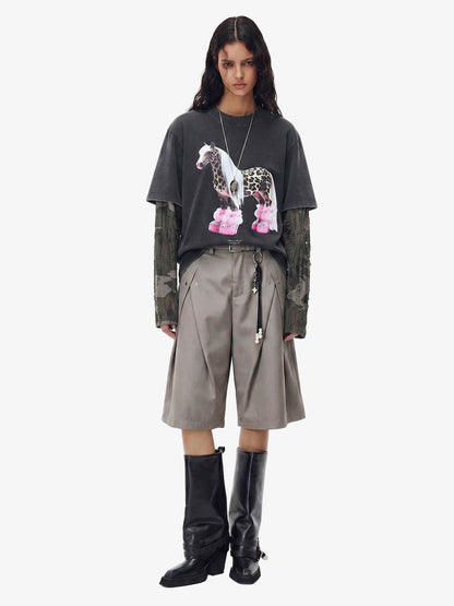 Layered Leopard Horse Graphic Long Sleeve T-Shirt