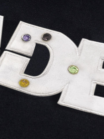 Street Retro MOOD Patch Embroidered Rivet T-shirt - 2440 