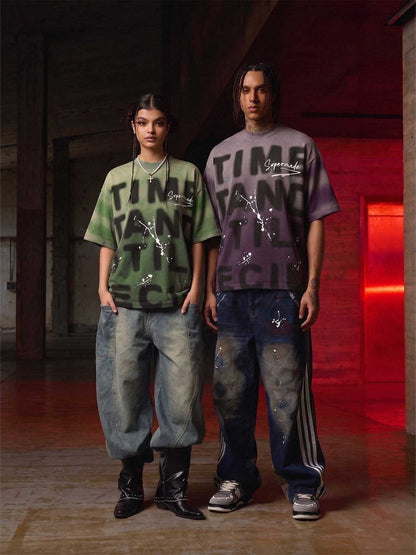 Ink Splash Letter Print T-shirt - 2414