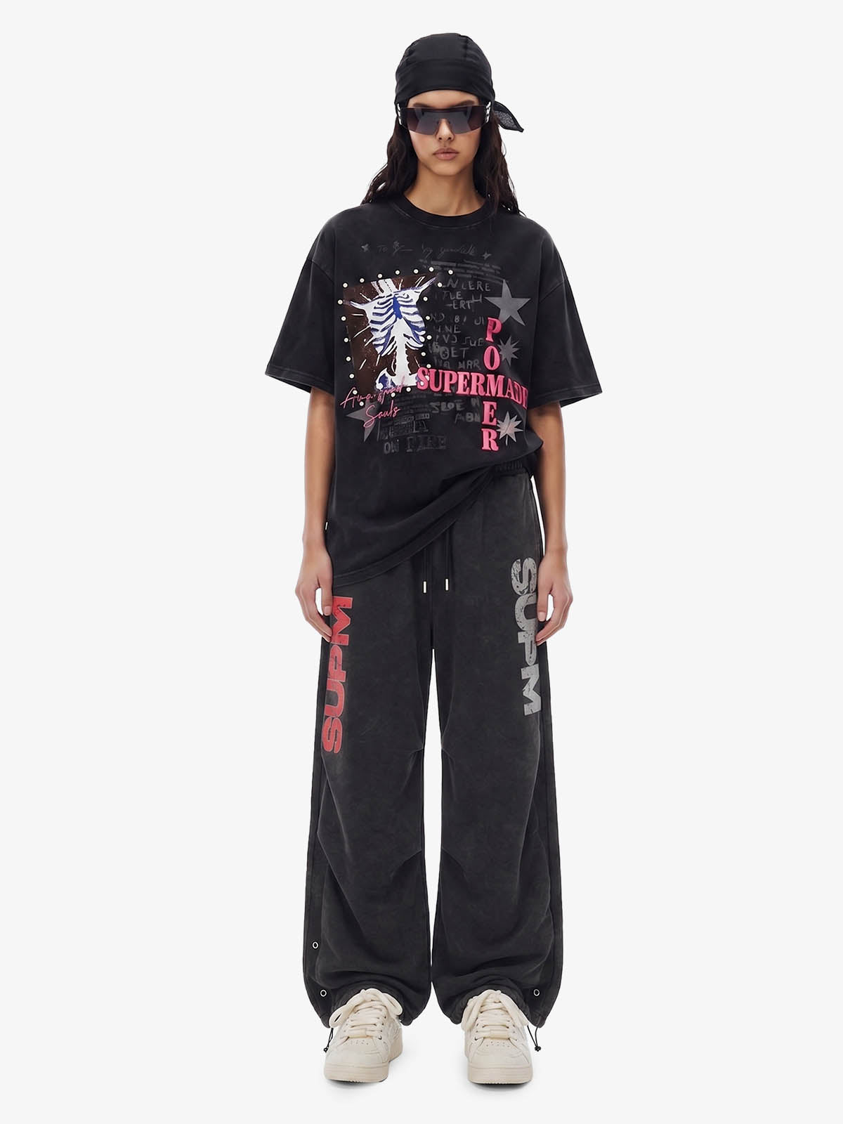 Street Washed Mottled Rivet Letter Print Baggy Sweatpants