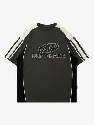 Color-Blocked Strip Racing T-shirt - 2076 