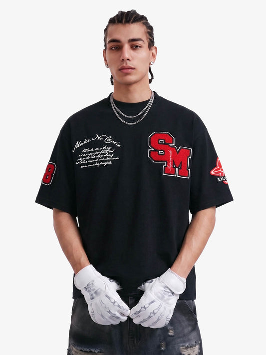 Retro Motorcycle Style Heavy Patch Embroidered T-shirt