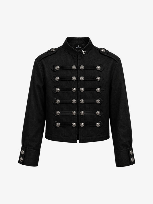 Vintage Silver Button Military Denim Jacket