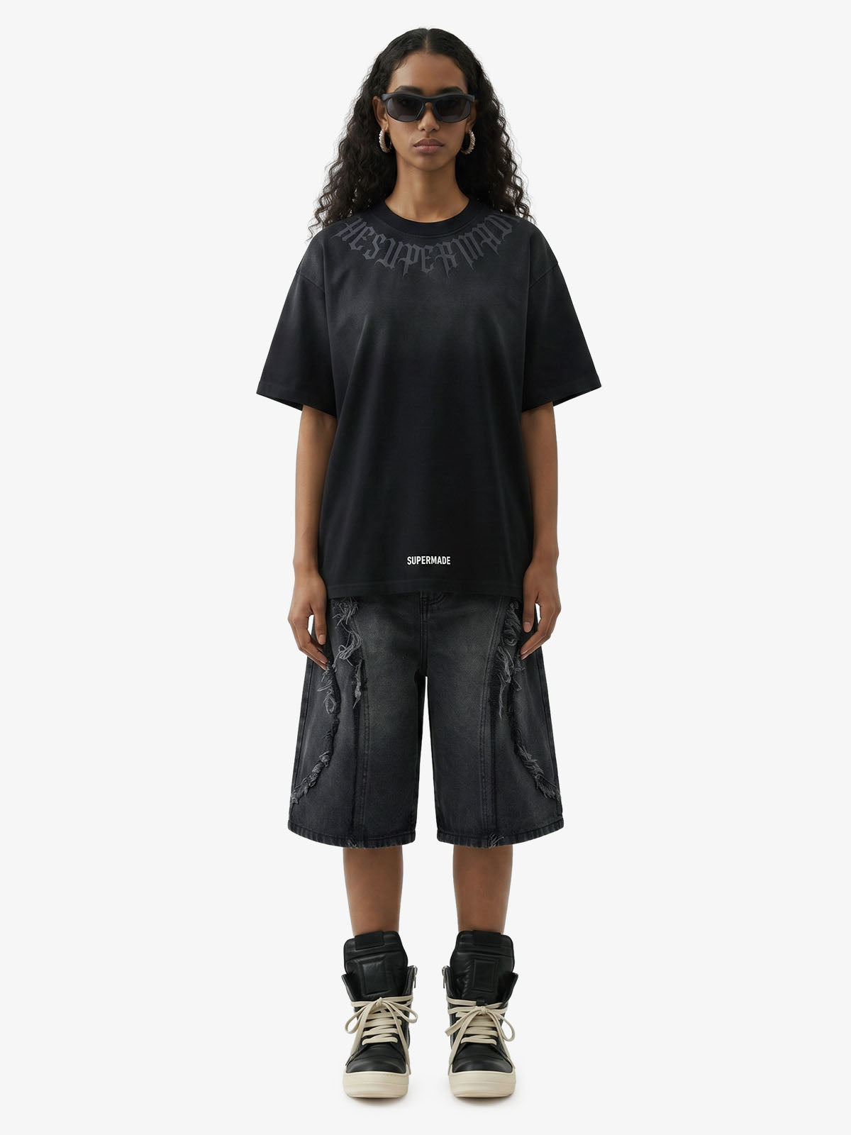 Retro Gradient Letter Printed Washed Oversize T-shirt