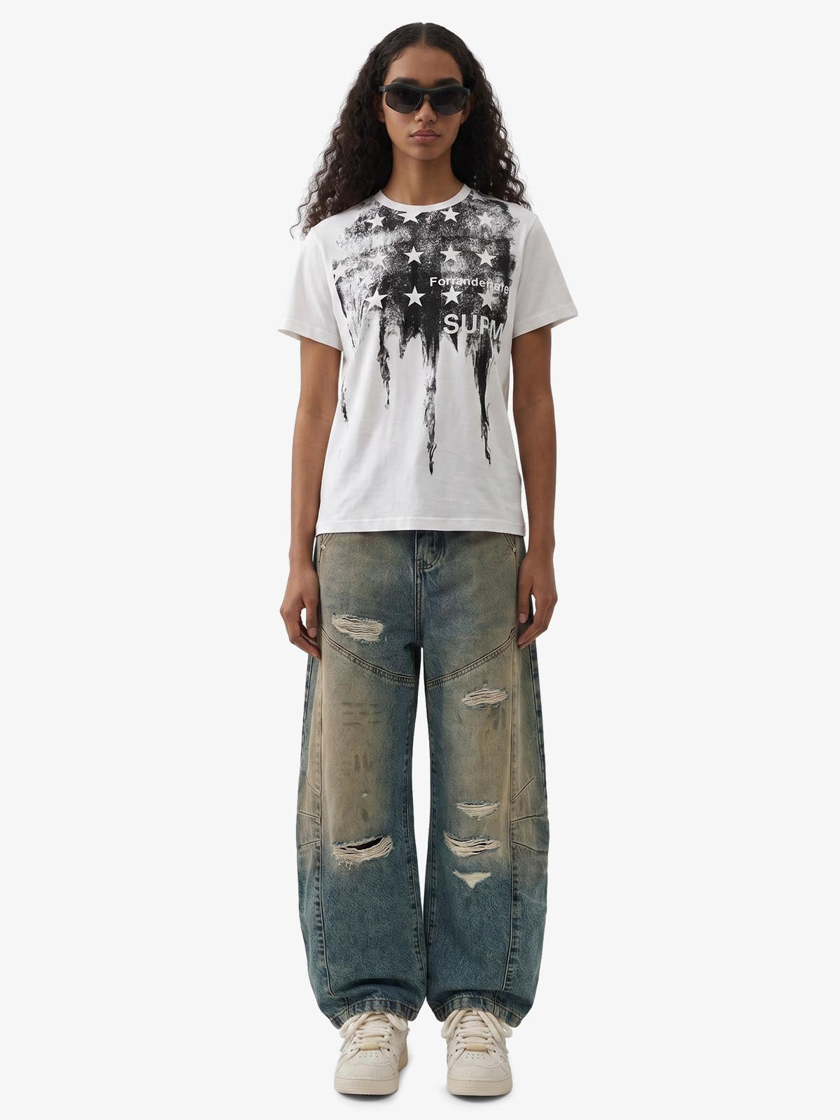 Vintage Mud-Dyed Distressed Barrel Jeans - 2537