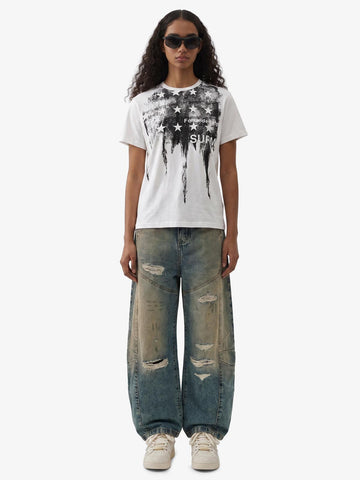 Vintage Mud-Dyed Distressed Barrel Jeans - 2537