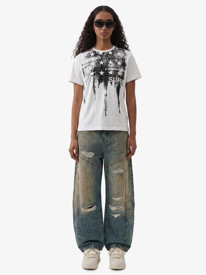 Vintage Mud-Dyed Distressed Barrel Jeans - 2537