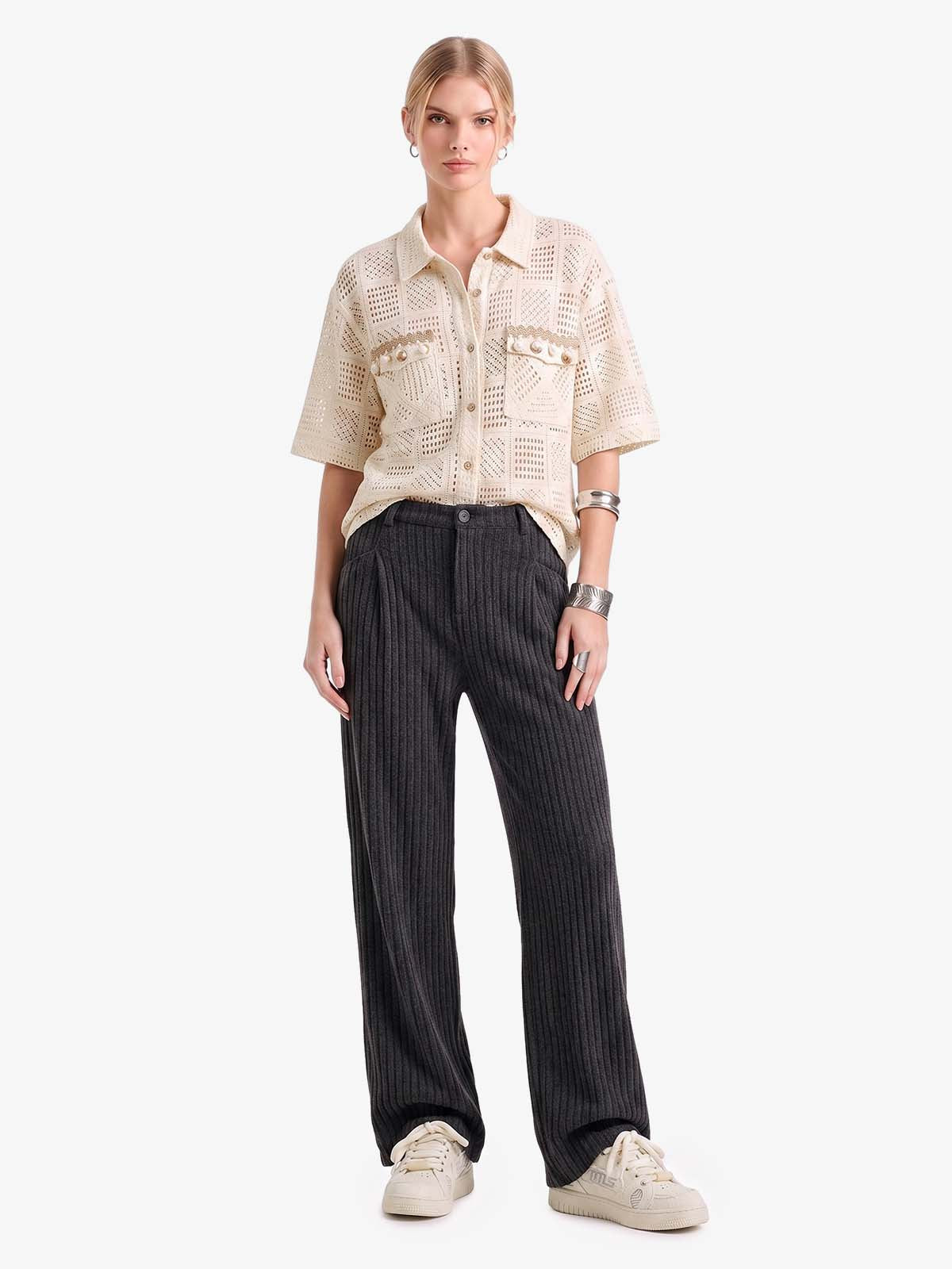 Retro Wool Blend Pleated Baggy Trousers
