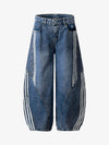 Denim Contrast Striped Stitching Barrel Jeans - 2504 