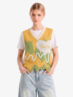 Thesupermade Graffiti Love V-neck Irregular Sweater - 1695