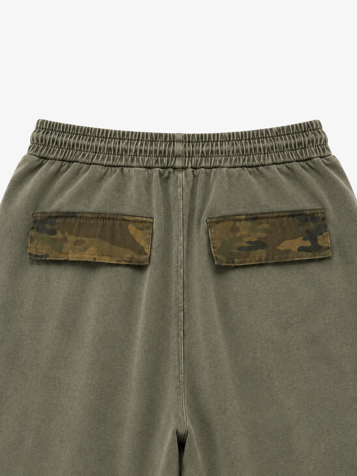 Camo Paneled Distressed Cropped Sweatpants