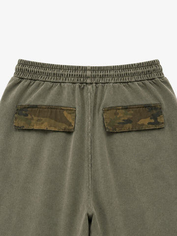 Camo Paneled Distressed Cropped Sweatpants