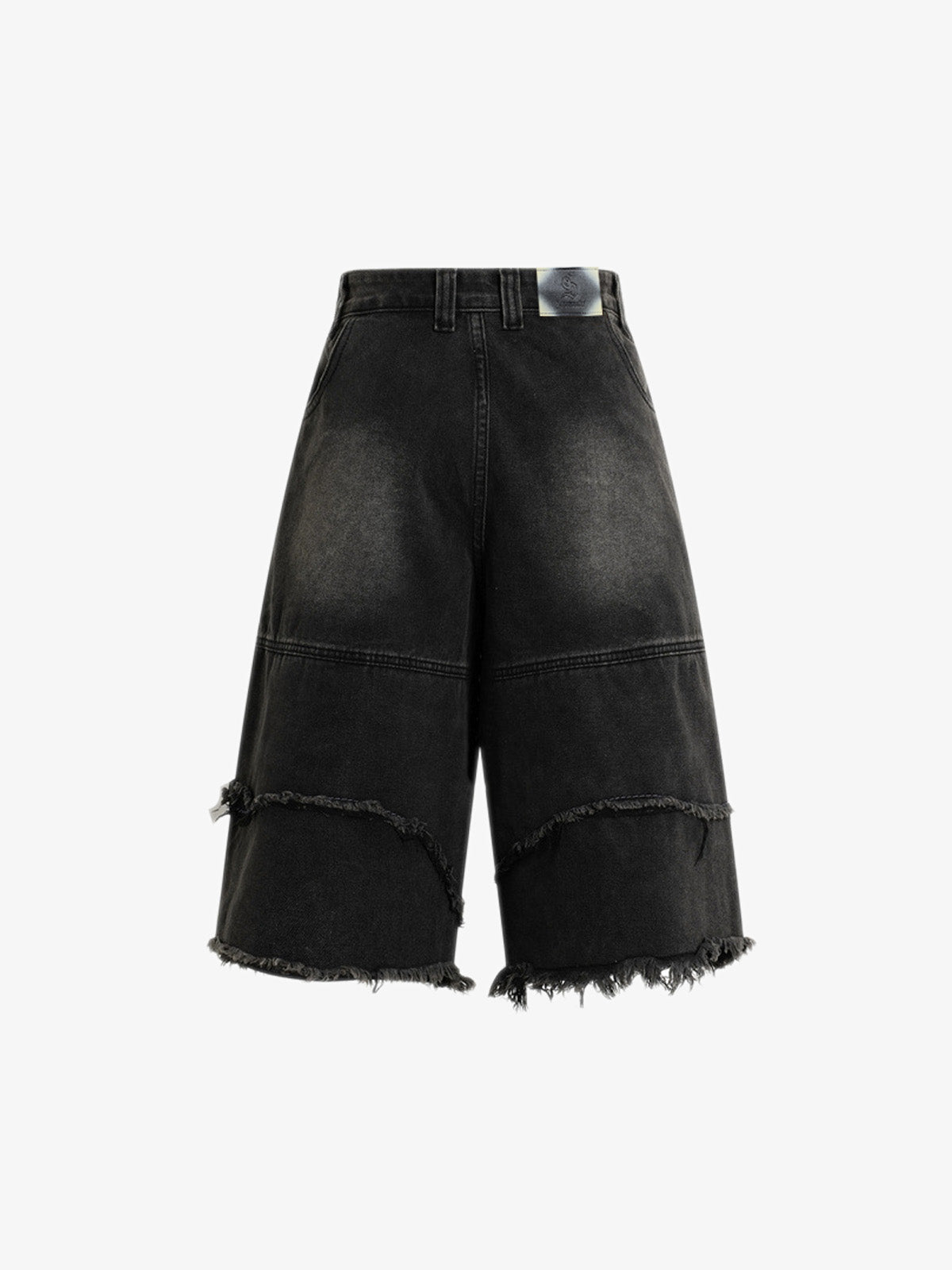 Frayed Layered Paneled Denim Jorts