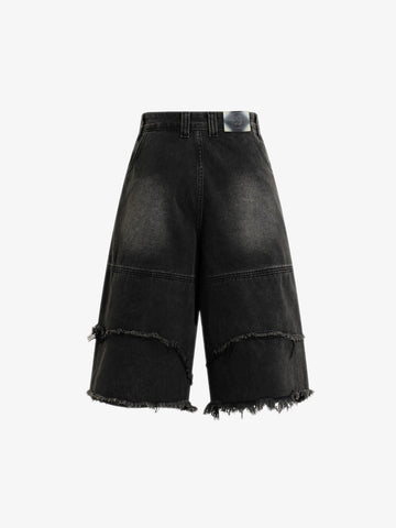 Frayed Layered Paneled Denim Jorts
