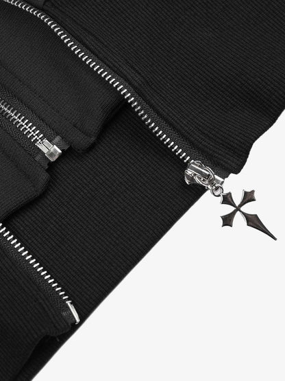 Logo Embroidered Patchwork Hooded Cardigan