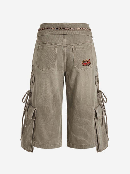 Turned-Waist Utility Wide-Leg Jeans