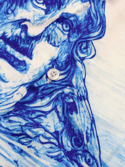 Blue Sketch Mythological Cuban Shirt