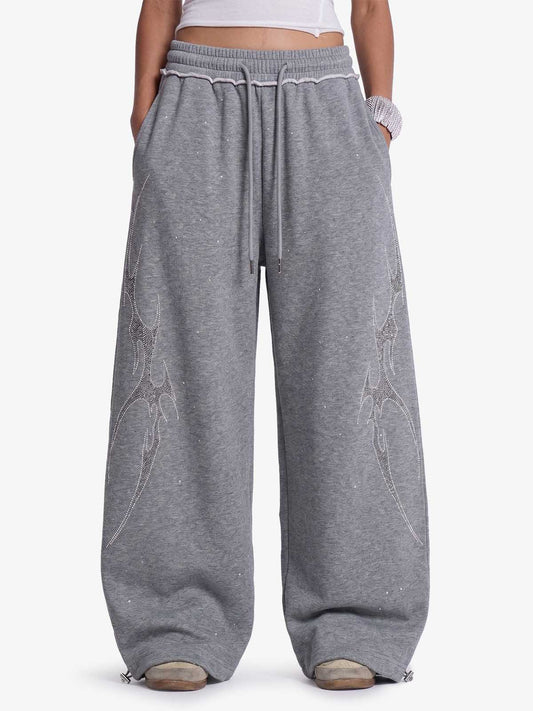 Thorn Graphic Rhinestone Baggy Sweatpants
