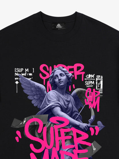 Street Pink Lucky Angel Graphic Design T-Shirt 