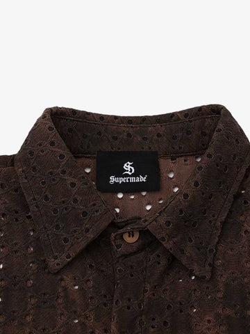 Perforated Acid-Wash Short Sleeve Shirt 