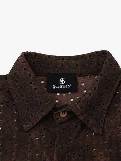 Perforated Acid-Wash Short Sleeve Shirt 