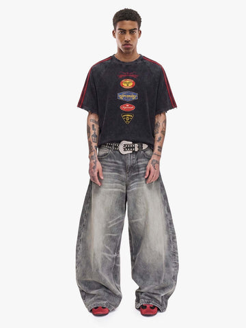 Washed Moto Graphic Distressed Raglan T-Shirt