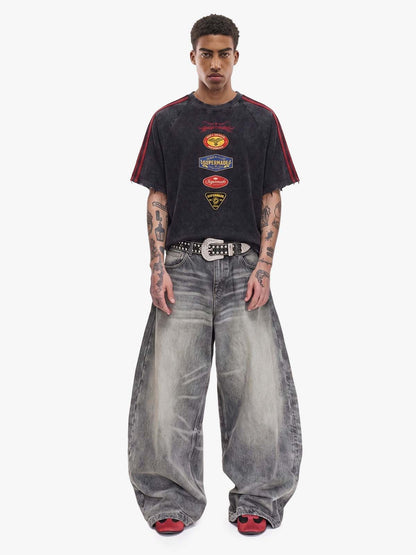 Washed Moto Graphic Distressed Raglan T-Shirt