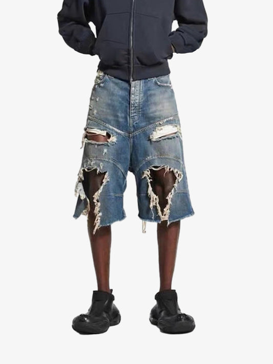 Distressed Raw Hem Denim Shorts