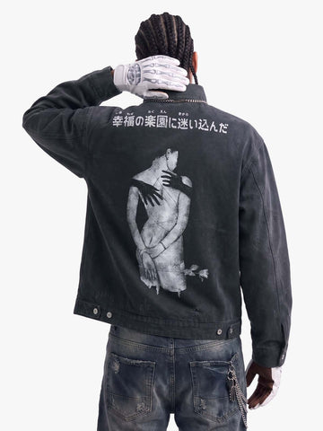 Vintage Washed Character Graphic Jacket
