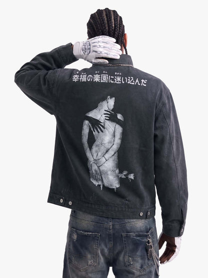 Vintage Washed Character Graphic Jacket