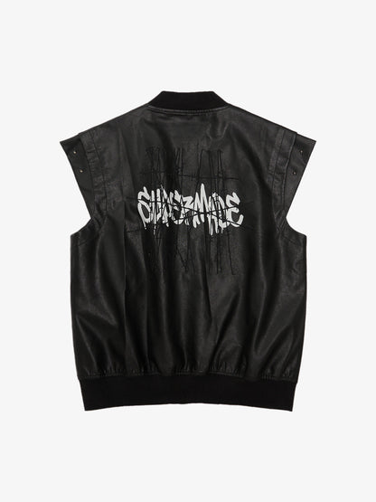 Thorn Destruction Frame Pattern Leather Vest 