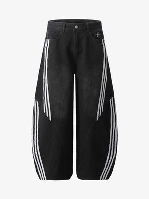 Denim Contrast Striped Stitching Barrel Jeans - 2504 