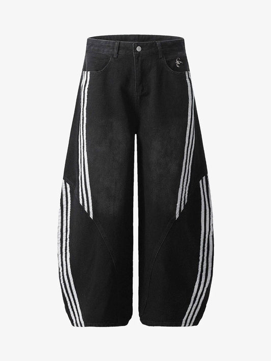 Denim Contrast Striped Stitching Barrel Jeans - 2504 