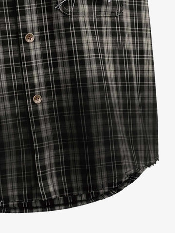 Vintage Punk Distressed Plaid Sleeveless Shirt - 2629