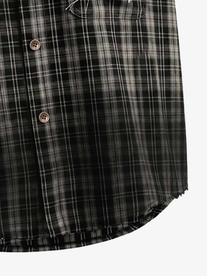 Vintage Punk Distressed Plaid Sleeveless Shirt - 2629