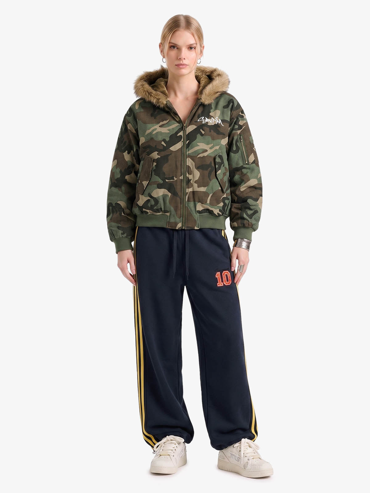 Camouflage Fur Collar Reversible Cotton Jacket - 2499